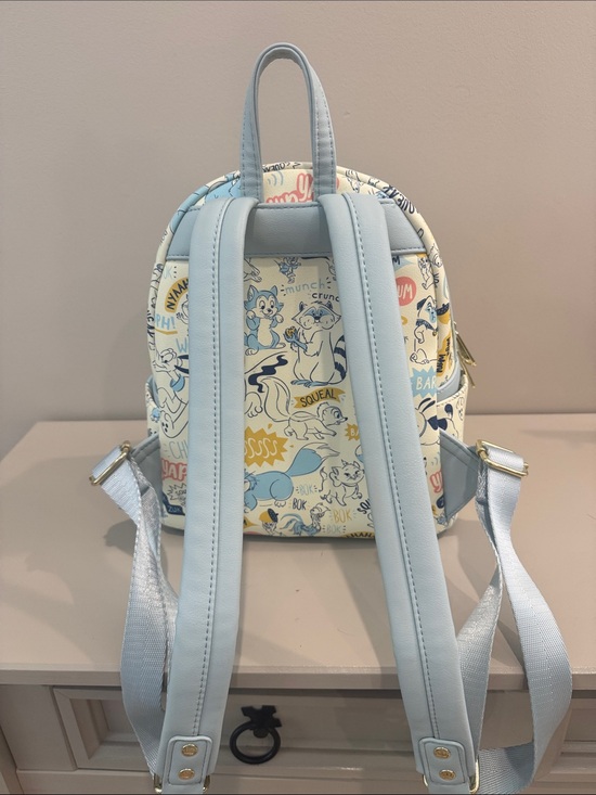 Loungefly Kids Mini Backpack in Light Blue and Cream with Cartoon Pet Print main image 4